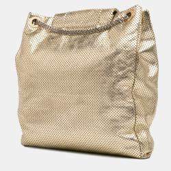 Chanel Gold Perforated Crackled Metallic Calfskin Drill Tote