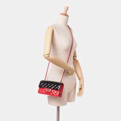 Pre Owned Chanel Red/Black Mini Rectangular Bicolor Patent Single Flap