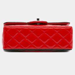 Pre Owned Chanel Red/Black Mini Rectangular Bicolor Patent Single Flap