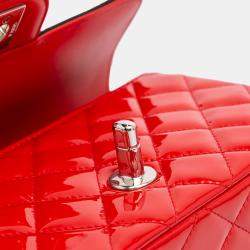 Pre Owned Chanel Red/Black Mini Rectangular Bicolor Patent Single Flap