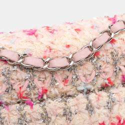 Chanel Pink/Silver Mini Rectangular Classic Tweed Single Flap