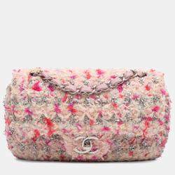 Chanel Pink/Silver Mini Rectangular Classic Tweed Single Flap