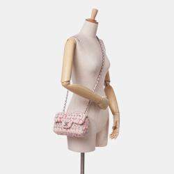 Chanel Pink/Silver Mini Rectangular Classic Tweed Single Flap