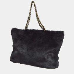 Chanel Black Fur Leather Chain Tote Bag