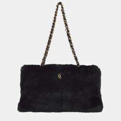 Chanel Black Fur Tote Handbag