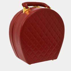 Chanel Red Leather Quilted CC Logos Vanity Handbag 