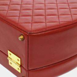 Chanel Red Leather Quilted CC Logos Vanity Handbag 