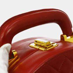 Chanel Red Leather Quilted CC Logos Vanity Handbag 