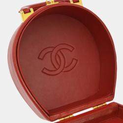 Chanel Red Leather Quilted CC Logos Vanity Handbag 