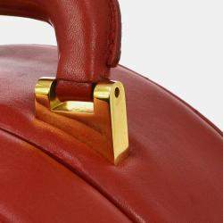 Chanel Red Leather Quilted CC Logos Vanity Handbag 