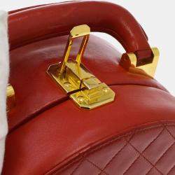 Chanel Red Leather Quilted CC Logos Vanity Handbag 