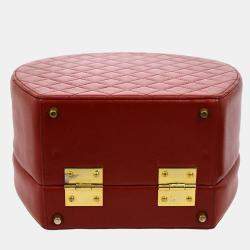 Chanel Red Leather Quilted CC Logos Vanity Handbag 