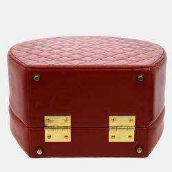Chanel Red Leather Quilted CC Logos Vanity Handbag 