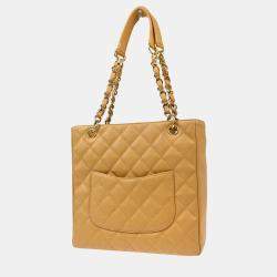 Chanel Beige Leather Petite Shopping Tote Bag