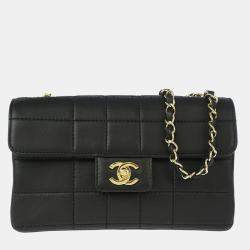 Chanel Black Leather Choco Bar Flap Shoulder Bag