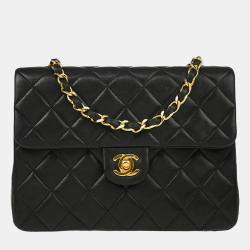 Chanel Black Lambskin Classic Square Flap Shoulder Bag