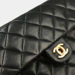 Chanel Black Lambskin Classic Square Flap Shoulder Bag