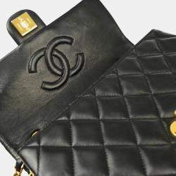 Chanel Black Lambskin Classic Square Flap Shoulder Bag