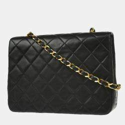 Chanel Black Lambskin Classic Square Flap Shoulder Bag