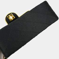 Pre Owned Chanel Black Satin Mini Classic Square Flap Shoulder Bag 