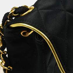 Pre Owned Chanel Black Satin Mini Classic Square Flap Shoulder Bag 
