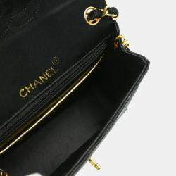 Pre Owned Chanel Black Satin Mini Classic Square Flap Shoulder Bag 