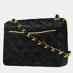 Pre Owned Chanel Black Satin Mini Classic Square Flap Shoulder Bag 