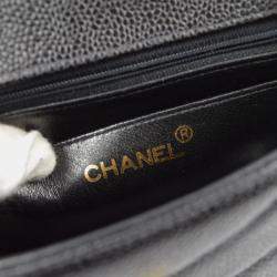 Pre Owned Chanel Black Calfskin Chevron Mini Square Shoulder Bag