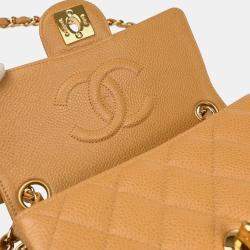Pre Owned Chanel Beige Calfskin Mini Classic Square Flap Shoulder Bag