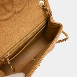 Pre Owned Chanel Beige Calfskin Mini Classic Square Flap Shoulder Bag