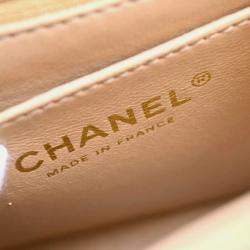 Pre Owned Chanel Beige Calfskin Mini Classic Square Flap Shoulder Bag