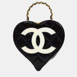 Chanel Black Patent Leather Heart Vanity Handbag