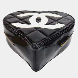 Chanel Black Patent Leather Heart Vanity Handbag