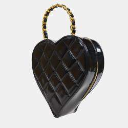 Chanel Black Patent Leather Heart Vanity Handbag