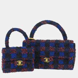 Chanel Blue Tweed Classic Single Flap Two-in-One Flap Bag Set 