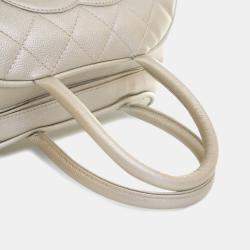 Chanel White Metallic Quilted Caviar Bowler Bag
