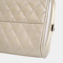 Chanel White Metallic Quilted Caviar Bowler Bag