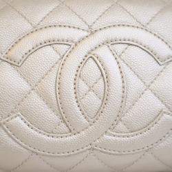 Chanel White Metallic Quilted Caviar Bowler Bag