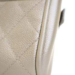 Chanel White Metallic Quilted Caviar Bowler Bag