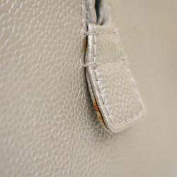 Chanel White Metallic Quilted Caviar Bowler Bag