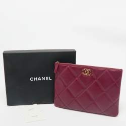 Pre Owned Chanel Burgundy Quilted Lambskin Leather Medium O Case Clutch