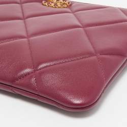 Pre Owned Chanel Burgundy Quilted Lambskin Leather Medium O Case Clutch