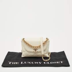 Chanel White Caviar Leather CC Flap Chain Bag