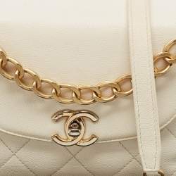 Chanel White Caviar Leather CC Flap Chain Bag