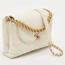 Chanel White Caviar Leather CC Flap Chain Bag