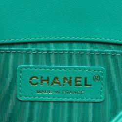 Chanel Green Chevron Leather Small Boy Flap Bag