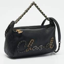 Chanel Black Leather Chain Signature Bag