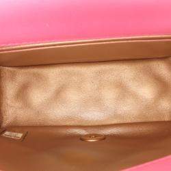Pre Owned Chanel Pink Mini Square Classic Lambskin Pearl Crush Single Flap
