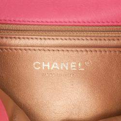 Pre Owned Chanel Pink Mini Square Classic Lambskin Pearl Crush Single Flap