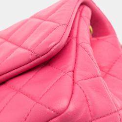 Pre Owned Chanel Pink Mini Square Classic Lambskin Pearl Crush Single Flap